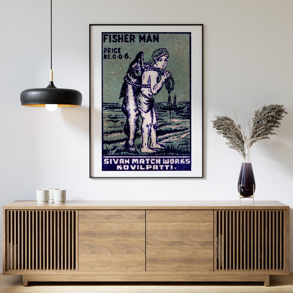 Fisher Man Vintage Indian Safety Matches Fisherman Catch Label Poster - Image 4