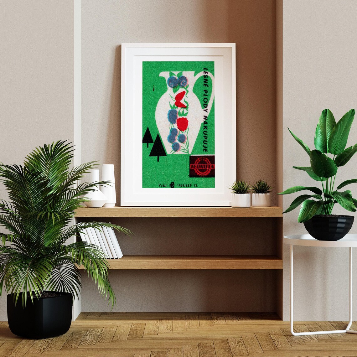 Jednota 1969 Berry Jug Czech Matchbox Label Vintage Green Art Poster - Image 2