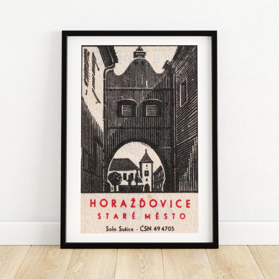Horažďovice Old Town Gate Vintage Czech Matchbox Label Art Poster