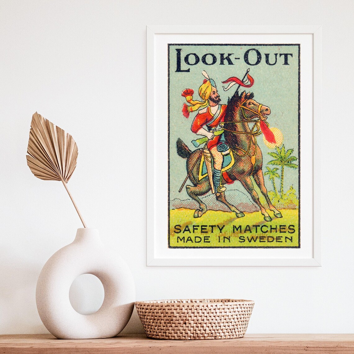 Look Out Turbaned Horseman Spear Swedish Match Label Vintage Poster - Image 4