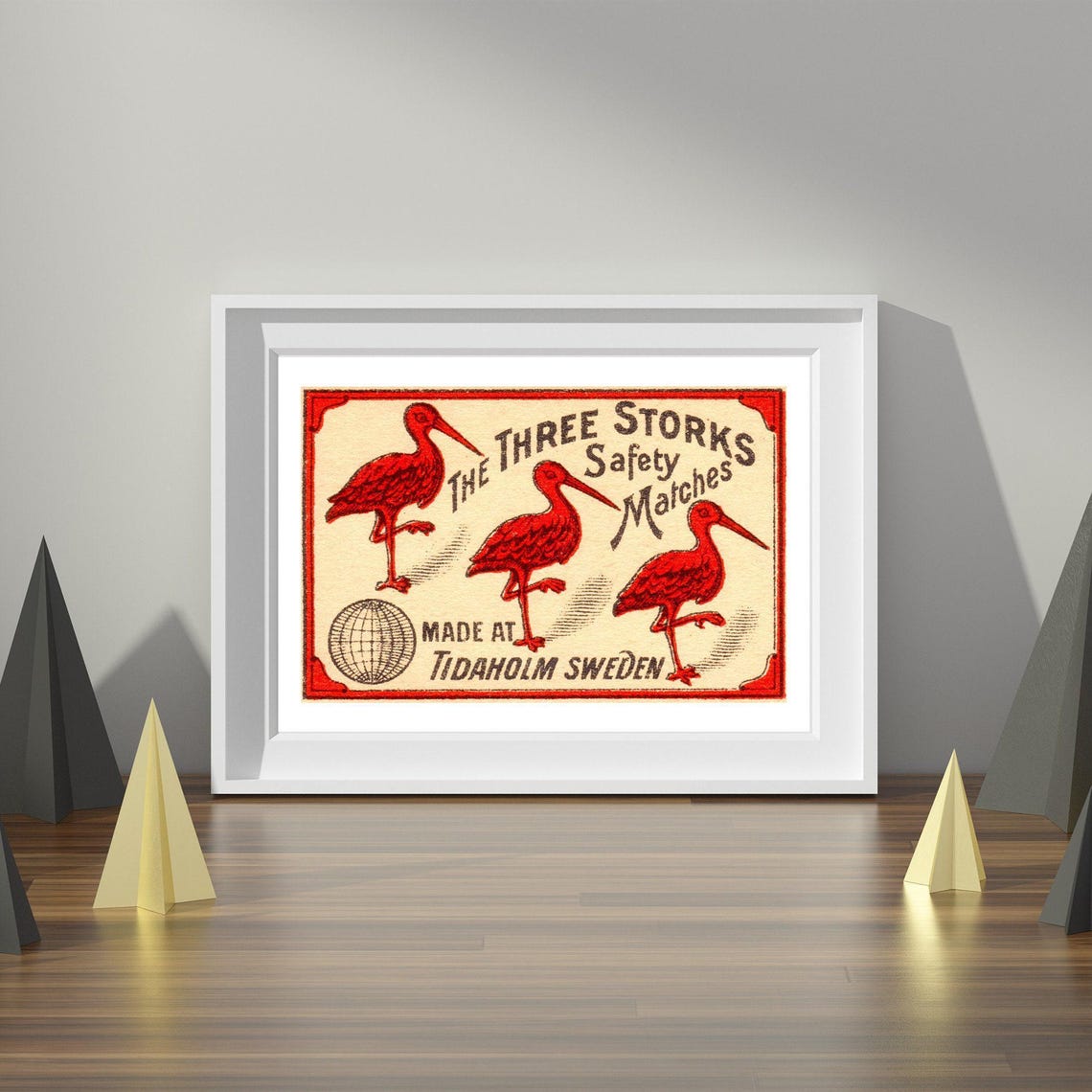 The Three Storks Tidaholm Sweden Vintage Matchbox Label Art Poster - Image 4
