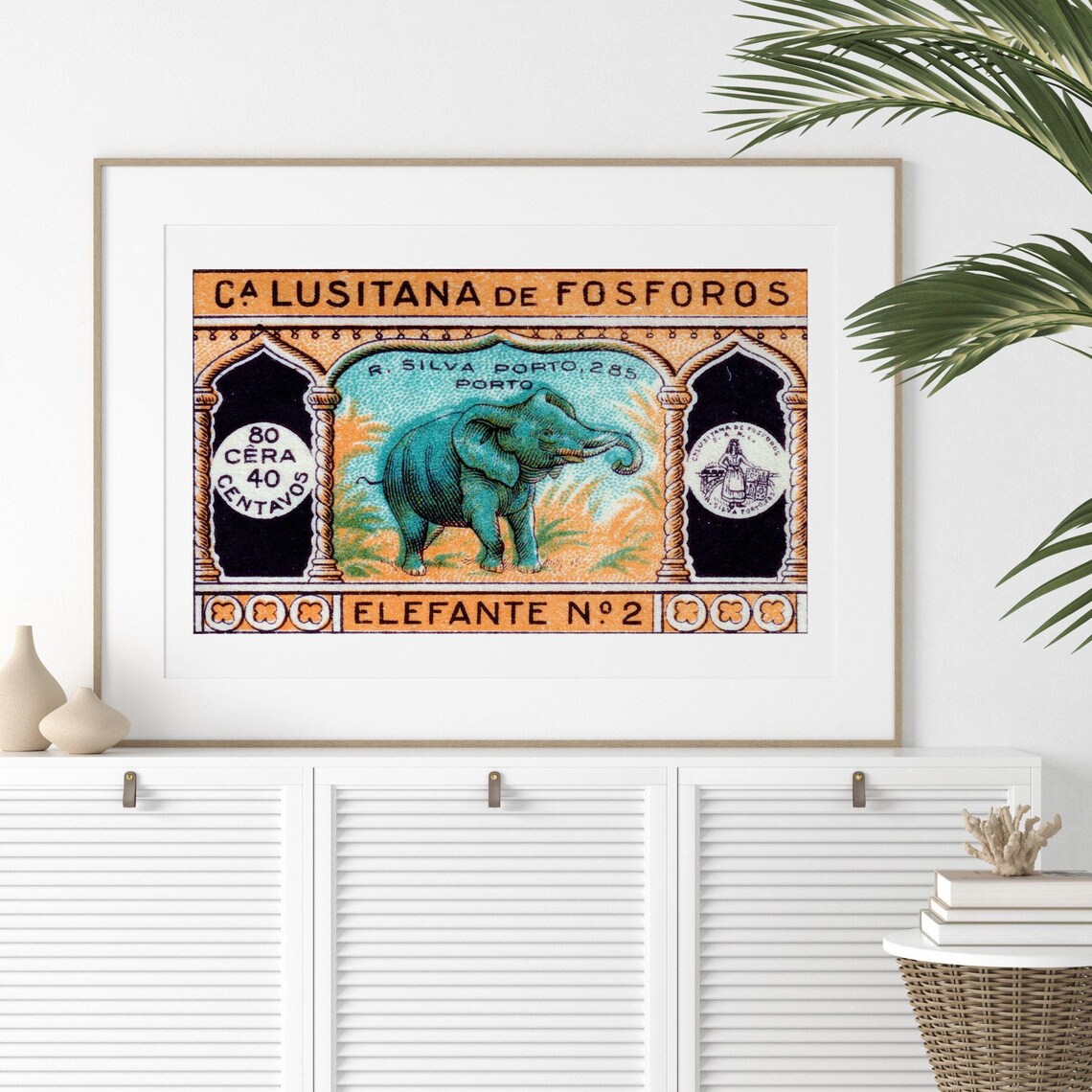 Elefante No 2 Portuguese Matchbox Elephant Porto Vintage Art Poster - Image 2