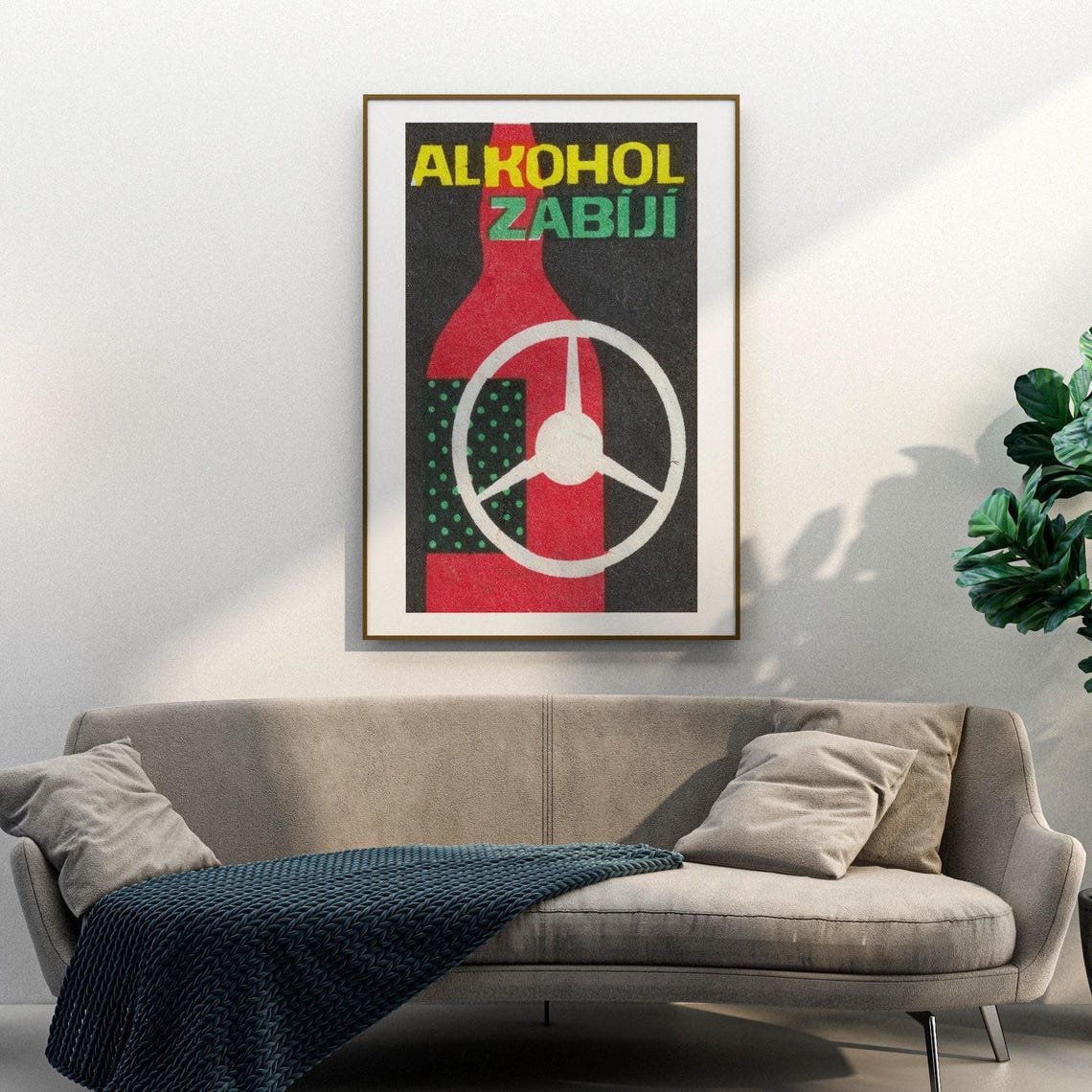 Alkohol Zabiji Anti Drunk Driving Vintage Czech Label Poster - Image 3