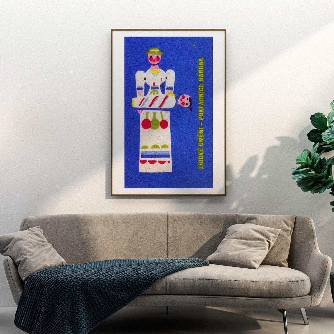 Czech Folk Mother And Child Matchbox Art Blue Vintage Poster - Image 3