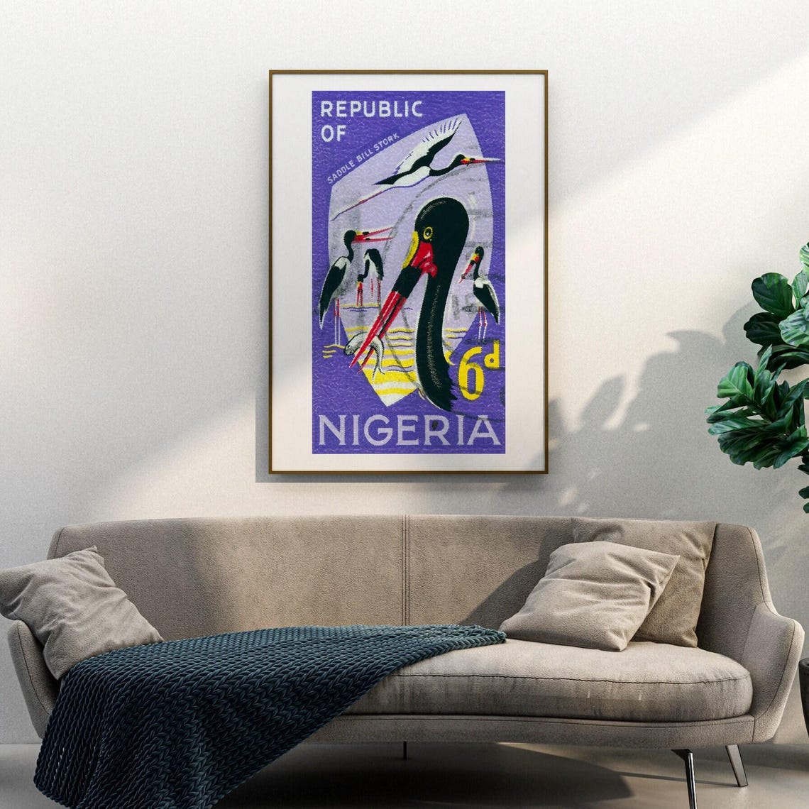Saddle Bill Stork Nigeria Republic Postage Stamp Bird Art Poster - Image 3