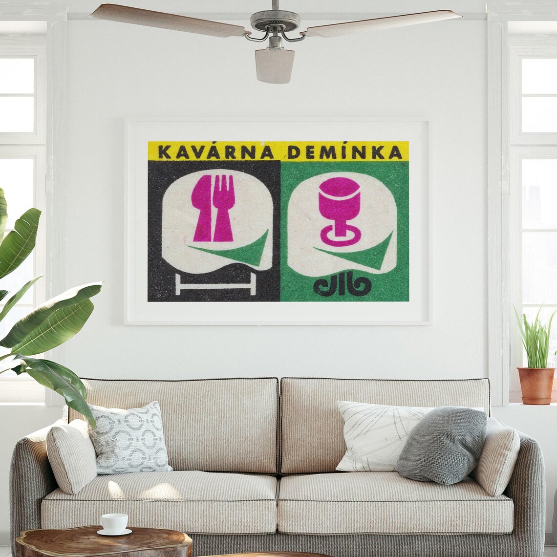Kavarna Deminka Cafe Retro Yellow Czech Matchbox Label Art Poster - Image 3