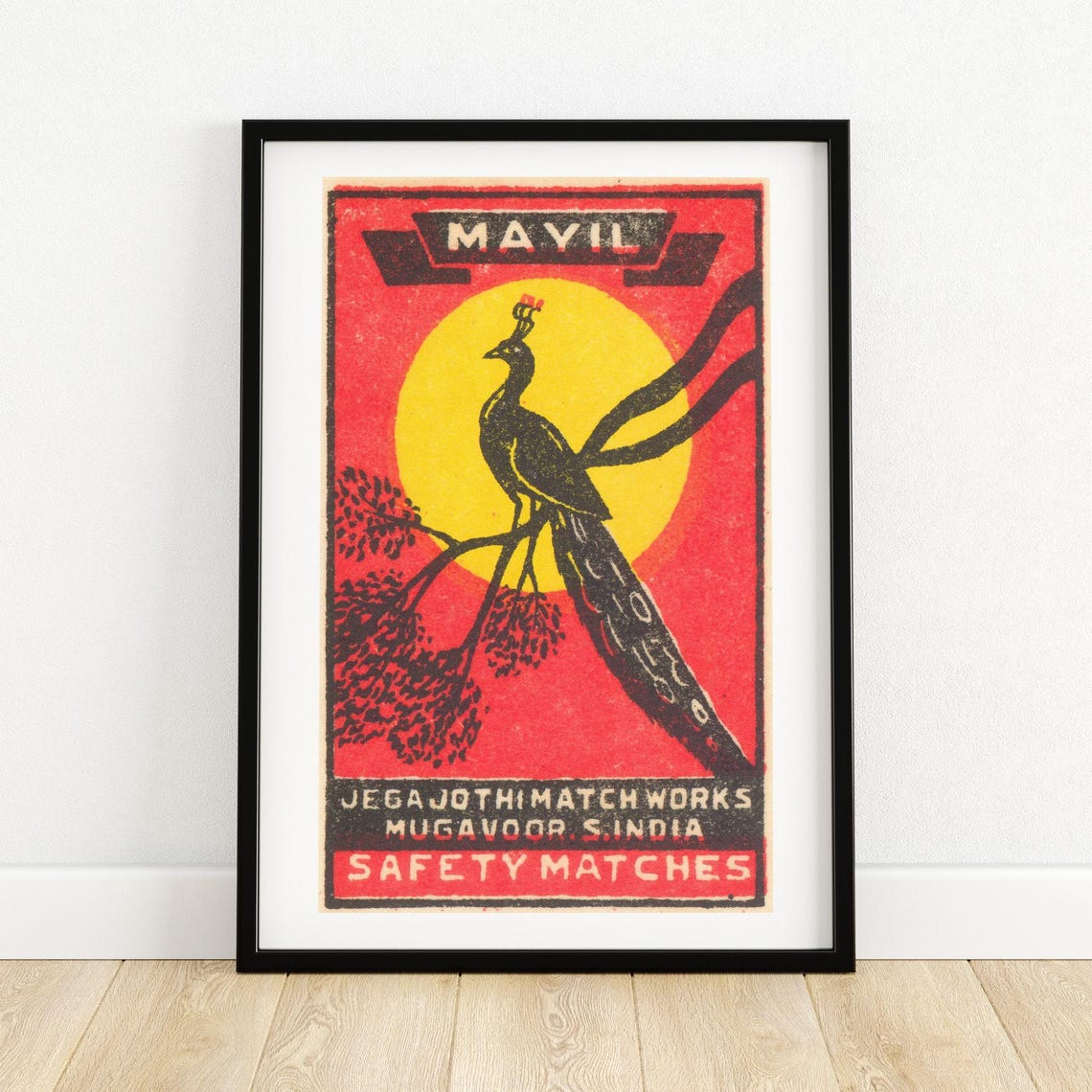 Mayil Peacock Safety Matches South India Vintage Bird Poster