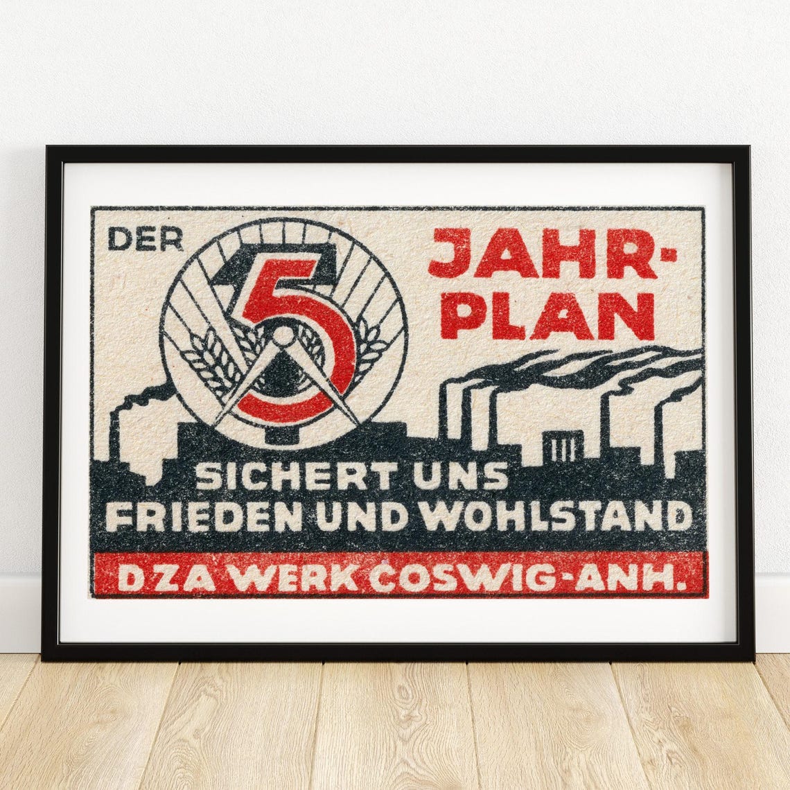 Der 5 Jahrplan Frieden und Wohlstand East German Matchbox Label Poster