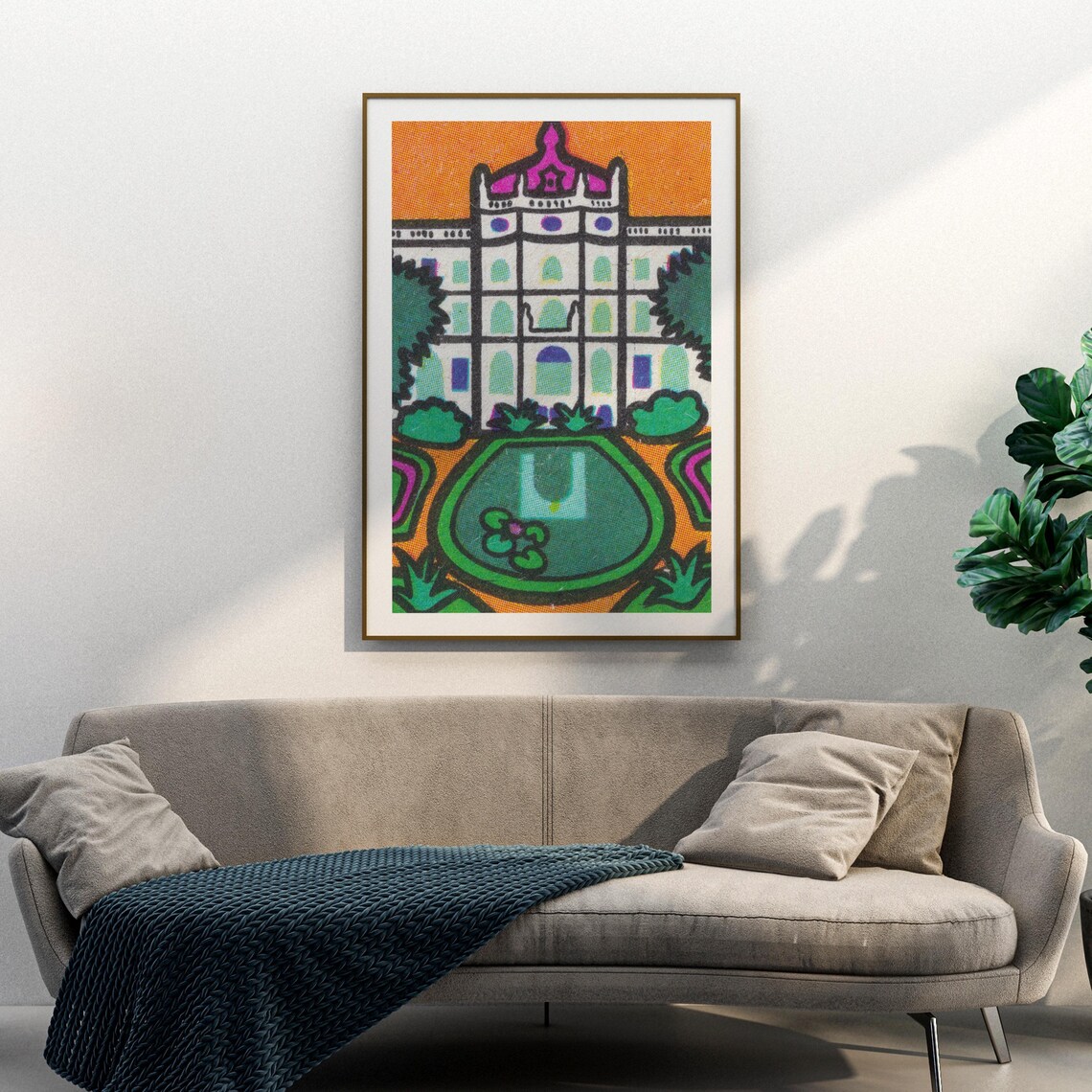 Pink Domed Palace Garden Pond Pop Colorful Landscape Art Poster - Image 3