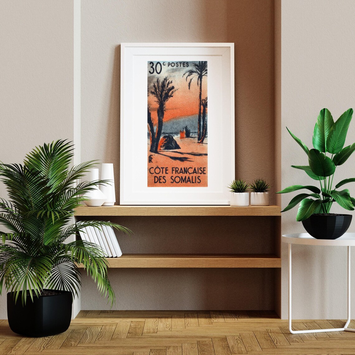 Cote Francaise Des Somalis Desert Sunset Postage Stamp Art Poster - Image 2