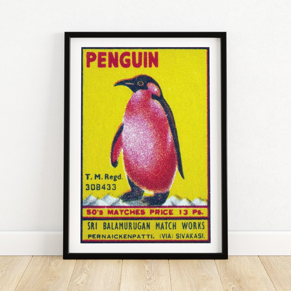 Penguin Yellow Indian Safety Matches Sivakasi Vintage Poster