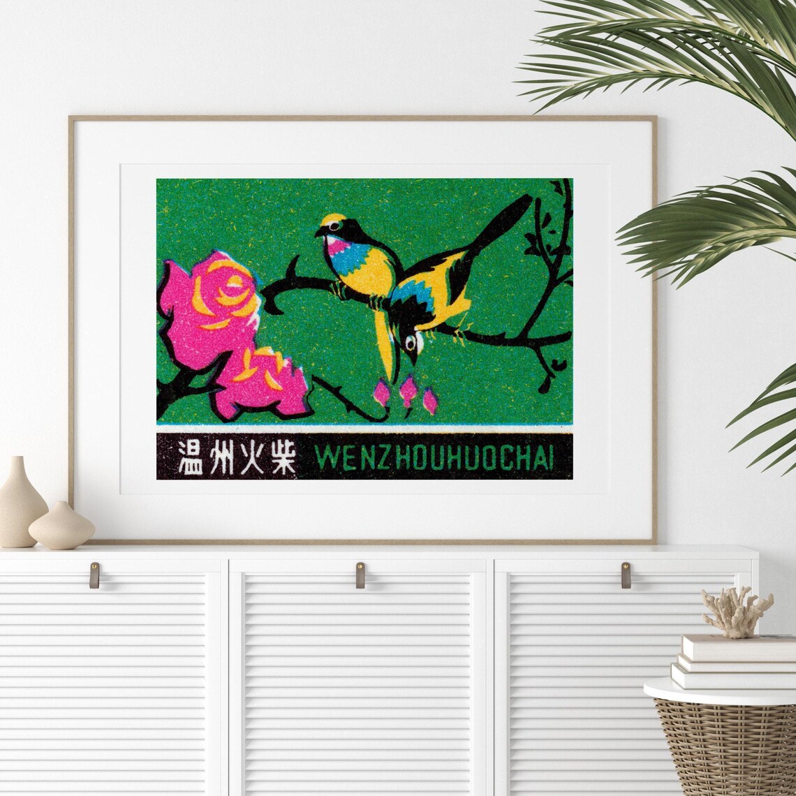 Wenzhou Chinese Birds and Blossom Vintage Match Label Art Poster - Image 2