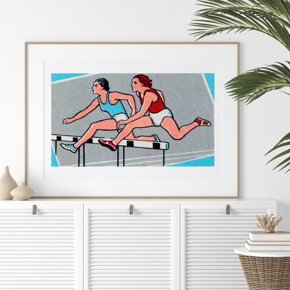 Women Hurdles Race Vintage Track Athletics Illustration Poster - Image 2