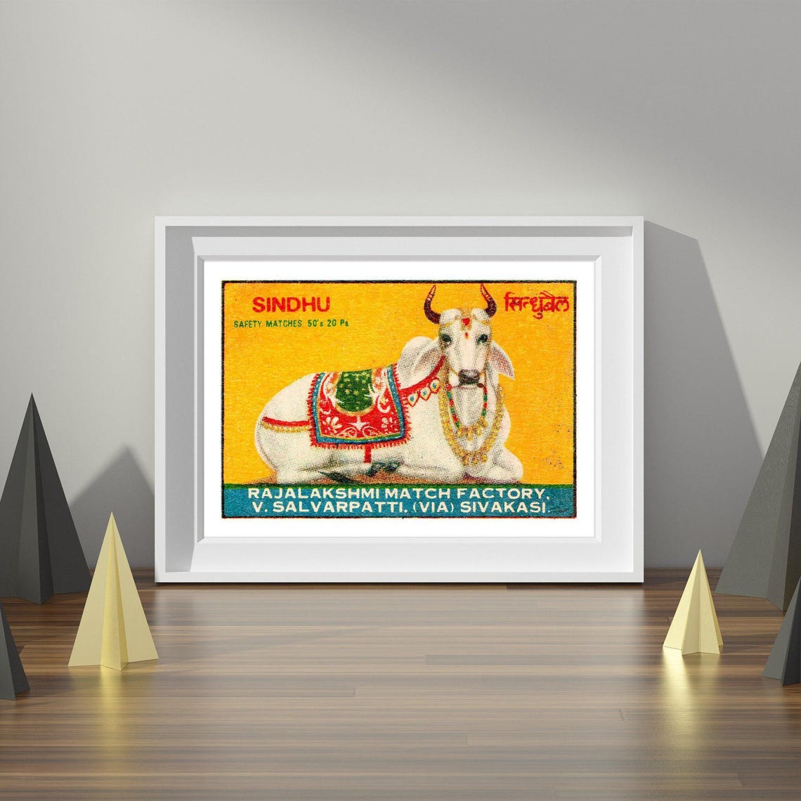 Sindhu Decorated White Cow Vintage Indian Matchbox Label Art Poster - Image 4