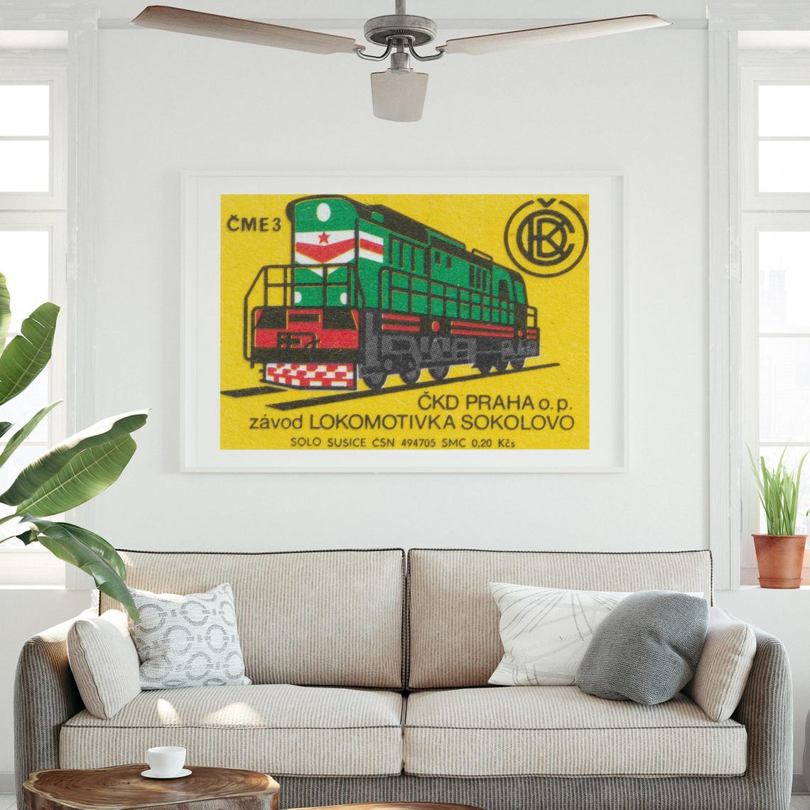 Green Diesel Locomotive Czech Vintage Railway Matchbox Poster - Image 3