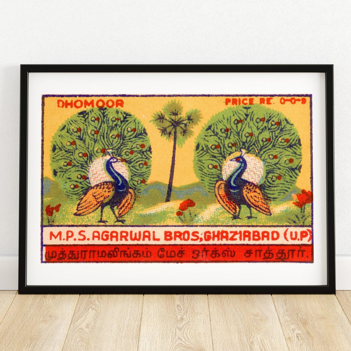 Dhomoor Two Peacocks Agarwal Bros Ghaziabad Indian Label Poster