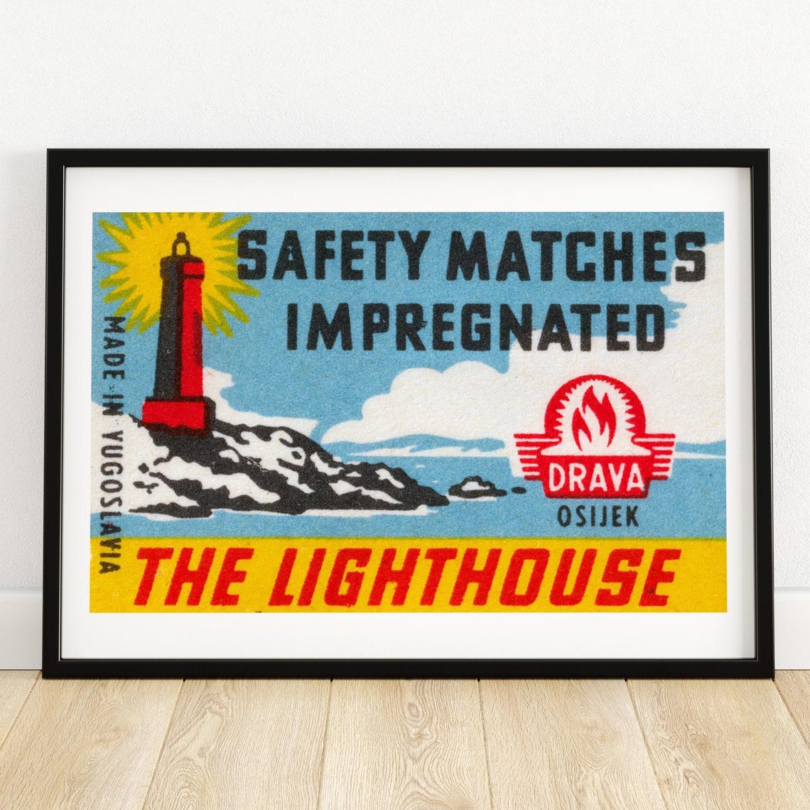 The Lighthouse Drava Osijek Yugoslavia Vintage Coastal Matchbox Poster