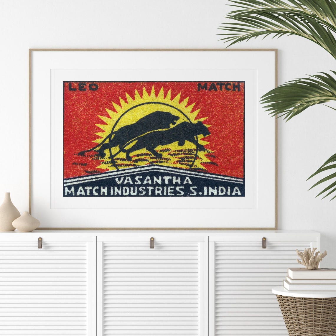 Leo Match Running Lions Sunburst Indian Matchbox Label Art Poster - Image 2