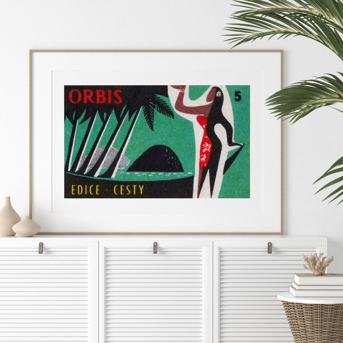 Orbis Tropical Island Woman Vintage Czech Travel Label Poster - Image 2