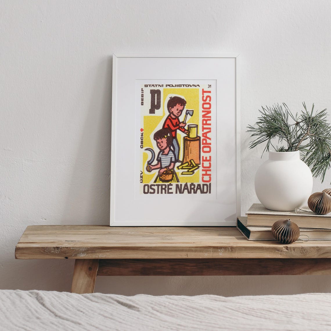 Sharp Tools Need Caution Czech State Insurance Vintage Poster - Image 3