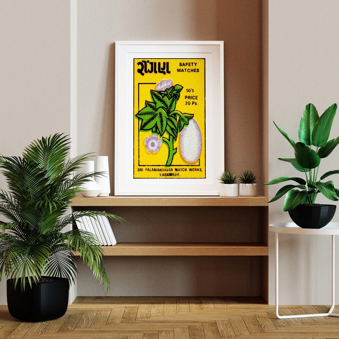 Cotton Plant Blossom Vintage Indian Safety Matches Label Art Poster - Image 2