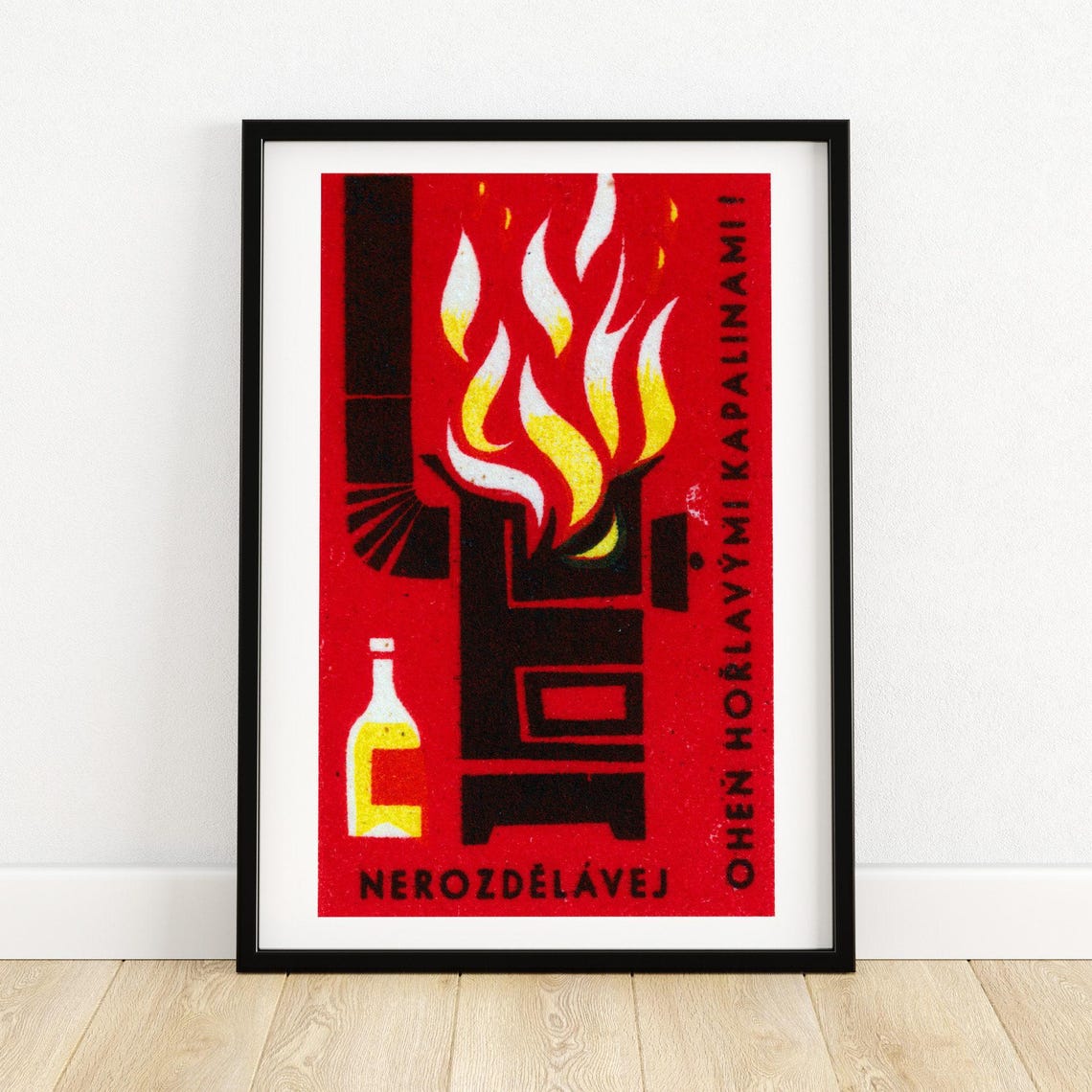 Nerozdelavej Ohen Horlavymi Kapalinami Fire Warning Vintage Poster