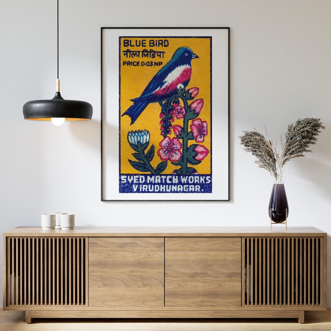Blue Bird Indian Match Label Bird Flowers Retro Nature Poster - Image 4