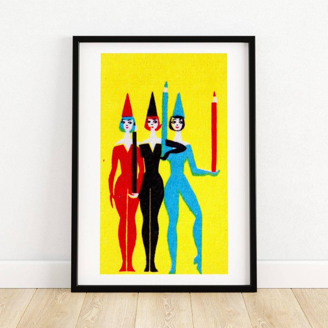 Three Pencil Women Pop Art Retro Colorful Illustration Poster