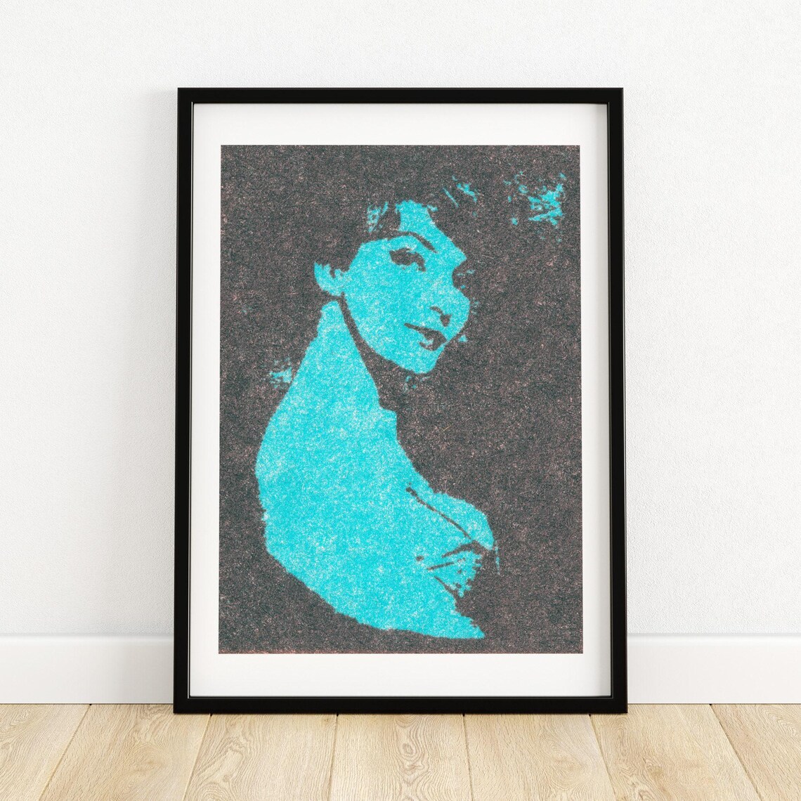 Bold Blue Turquoise Pop Art Woman Portrait Matchbox Label Poster