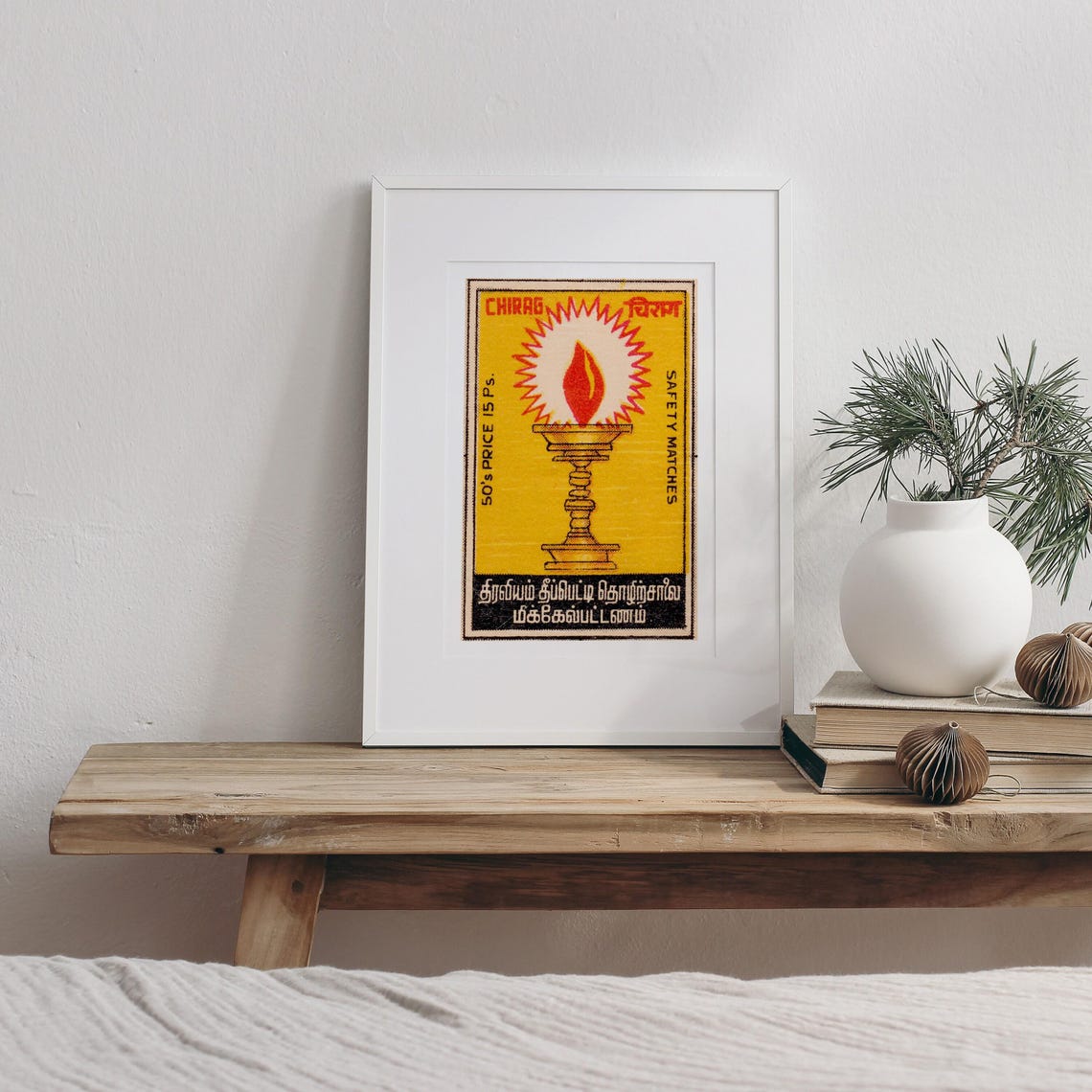 Chirag Oil Lamp Vintage Indian Diya Matchbox Label Art Poster - Image 3