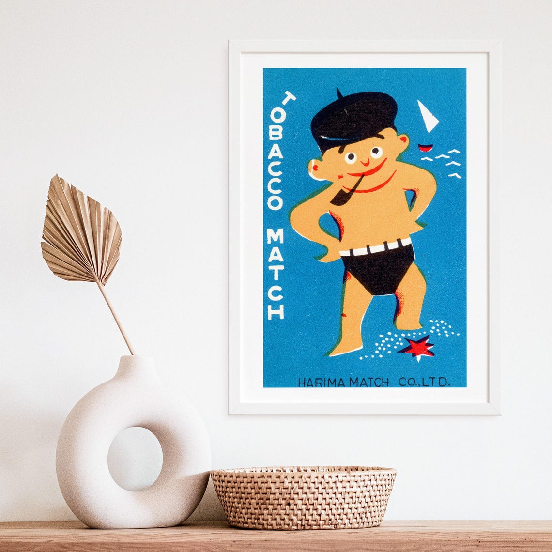 Harima Match Boy with Pipe Vintage Japanese Label Art Poster