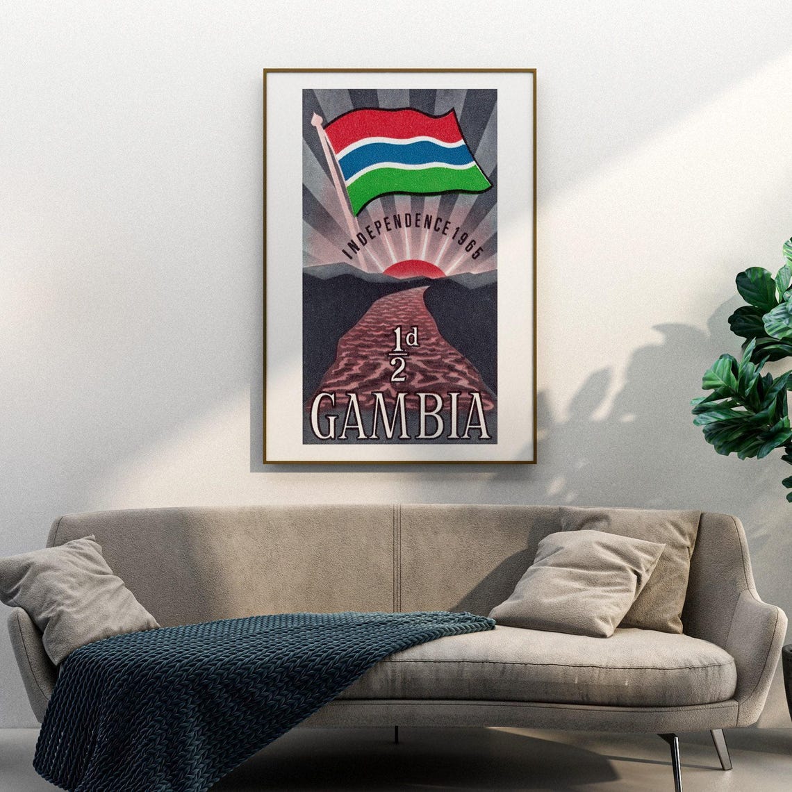 Gambia 1965 Independence Flag Sunrise Vintage African Stamp Art Poster - Image 3