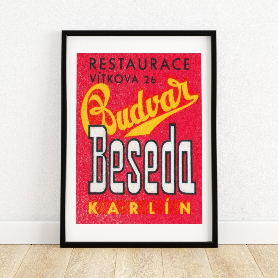 Budvar Beseda Karlin Restaurant Vintage Czech Matchbox Label Poster