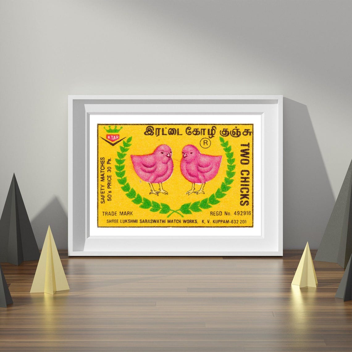 Two Chicks Vintage Indian Pink Birds Matchbox Label Art Poster - Image 4