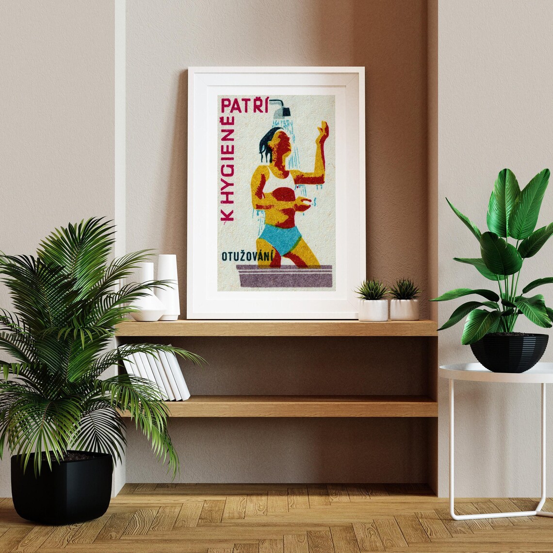 Czech Shower Hygiene Woman Retro Matchbox Illustration Poster - Image 2