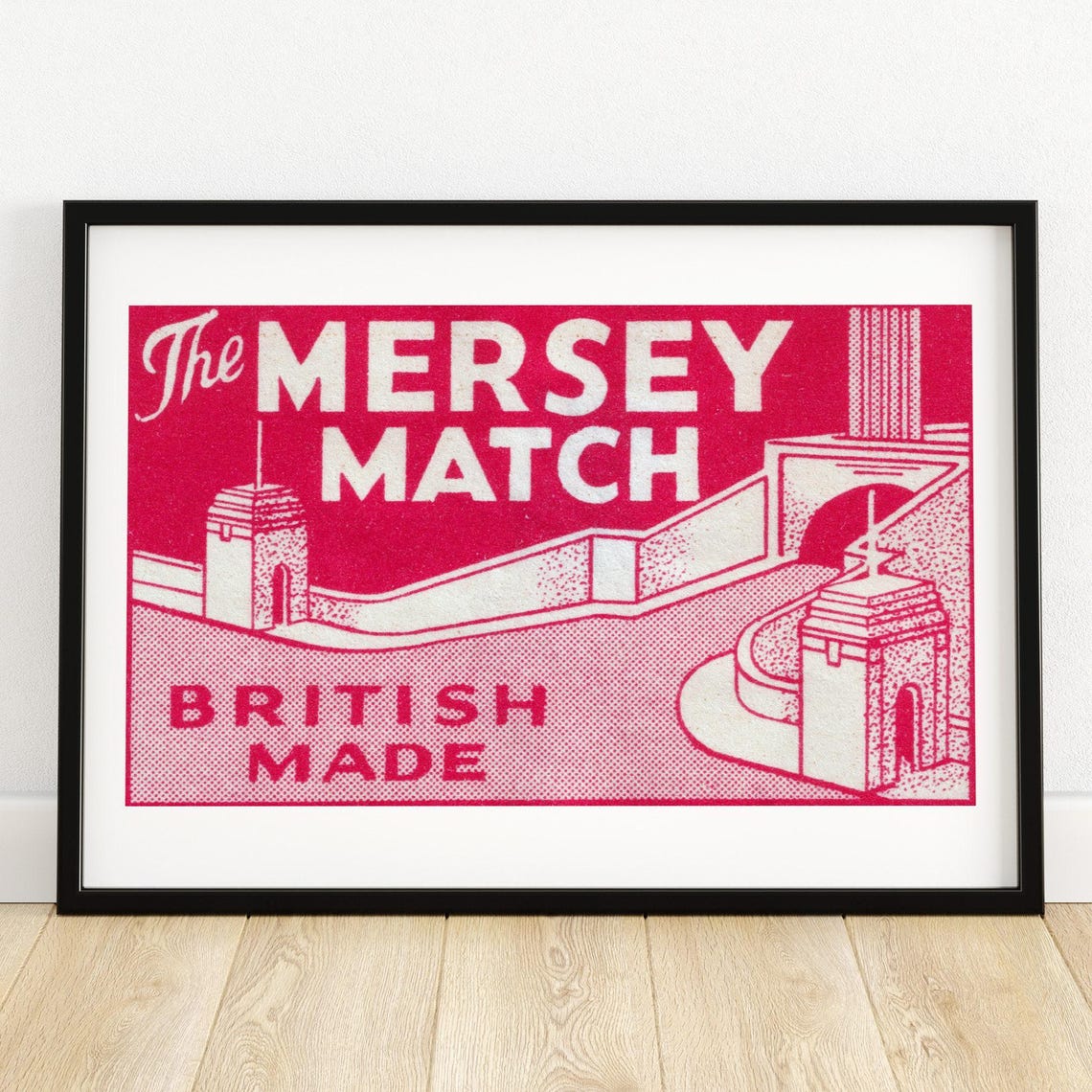 The Mersey Match British Made Vintage Bridge Matchbox Label Poster