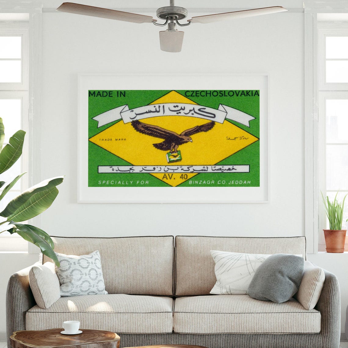 Binzagr Jeddah Eagle Trade Mark Czechoslovakia Vintage Matchbox Poster - Image 3