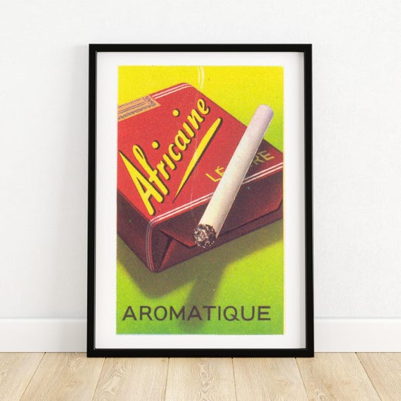 Africaines Aromatique Ad Art Mid Century Cigarette Poster Bold Red Yellow Decor Vintage French Tobacco Advertisement Print A4