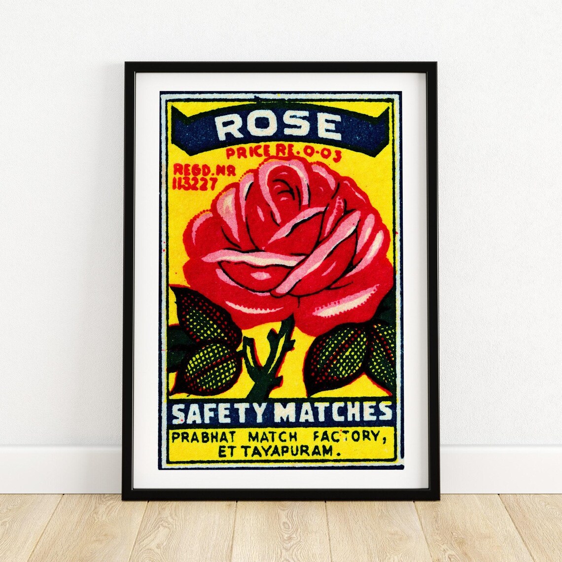 Rose Lush Red Bloom Bouquet Vintage India Safety Matches Poster