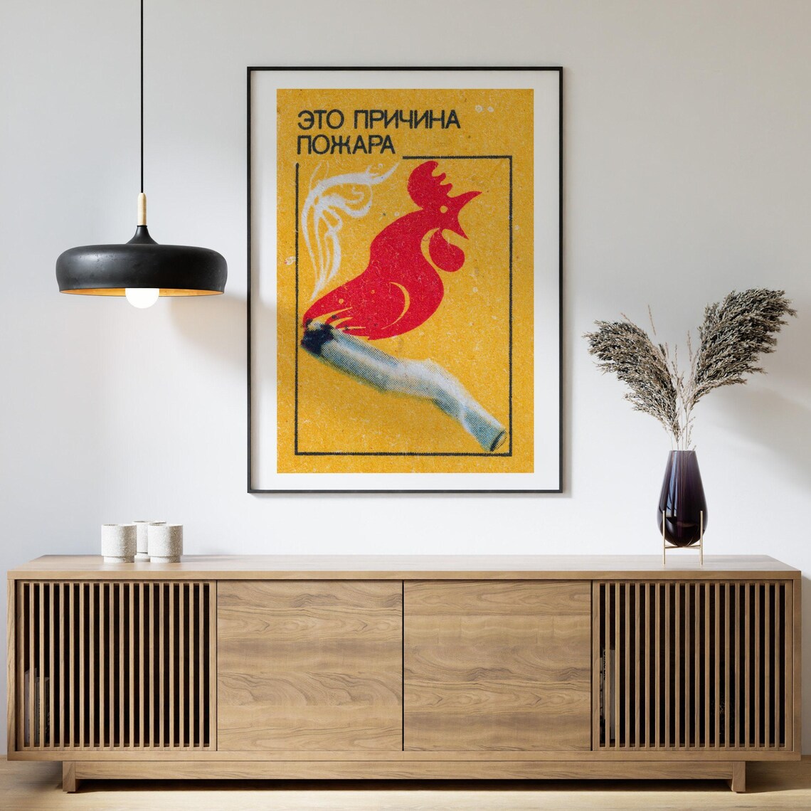 Fire Safety Rooster Cigarette Cause of Fire Vintage Soviet Poster - Image 4