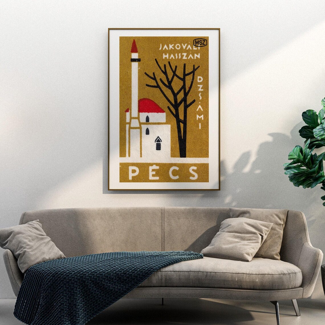 Jakovali Hassan Mosque Pecs Hungary Vintage Matchbox Architecture Poster - Image 3