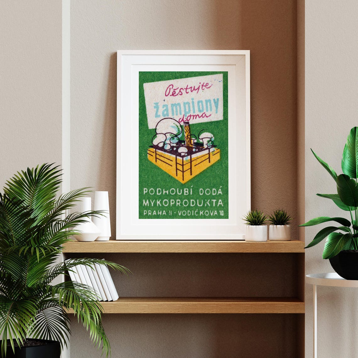 Grow Mushrooms at Home Crate Vintage Czech Matchbox Art Poster - Image 2