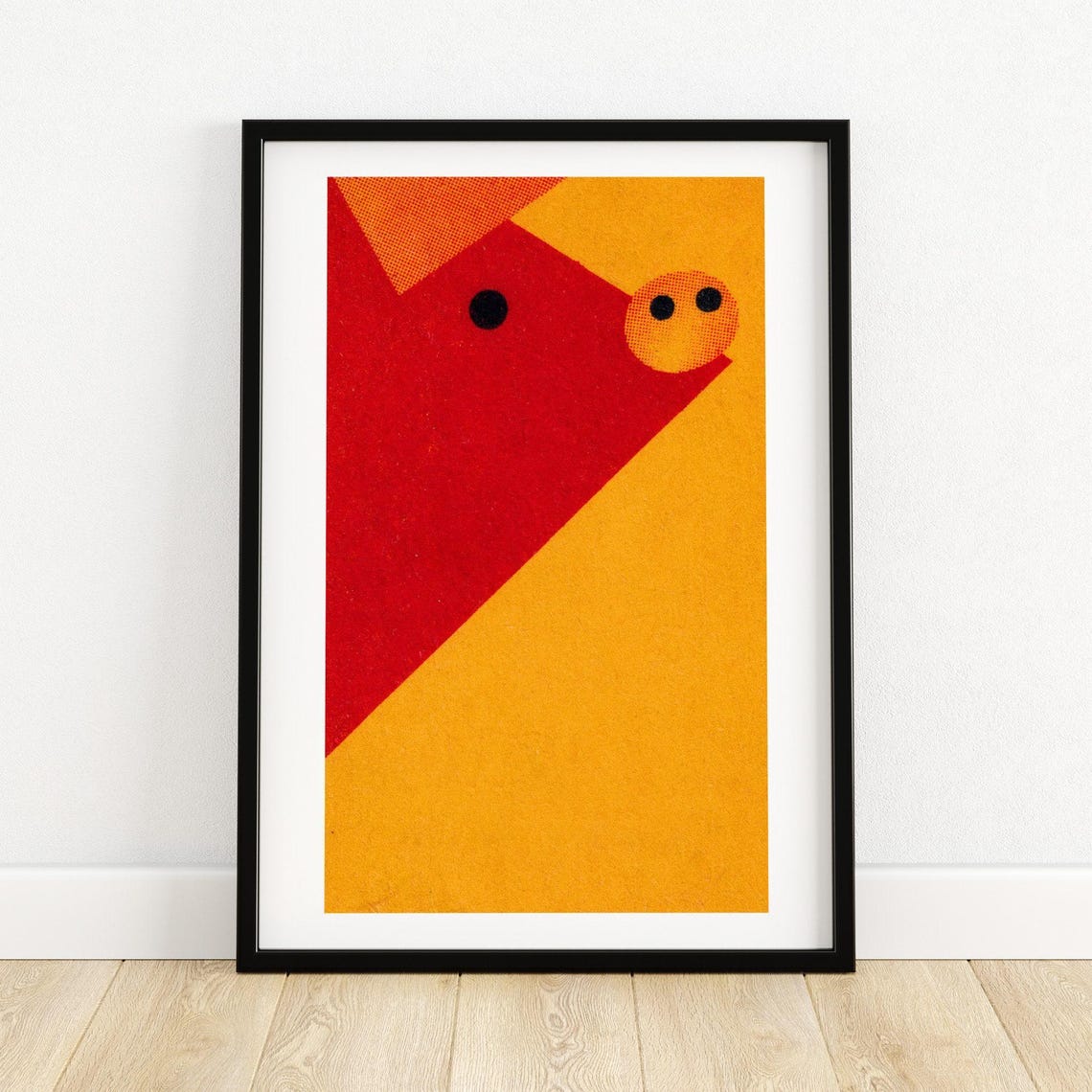 Abstract Geometric Red Pig Face Modern Czech Matchbox Art Poster