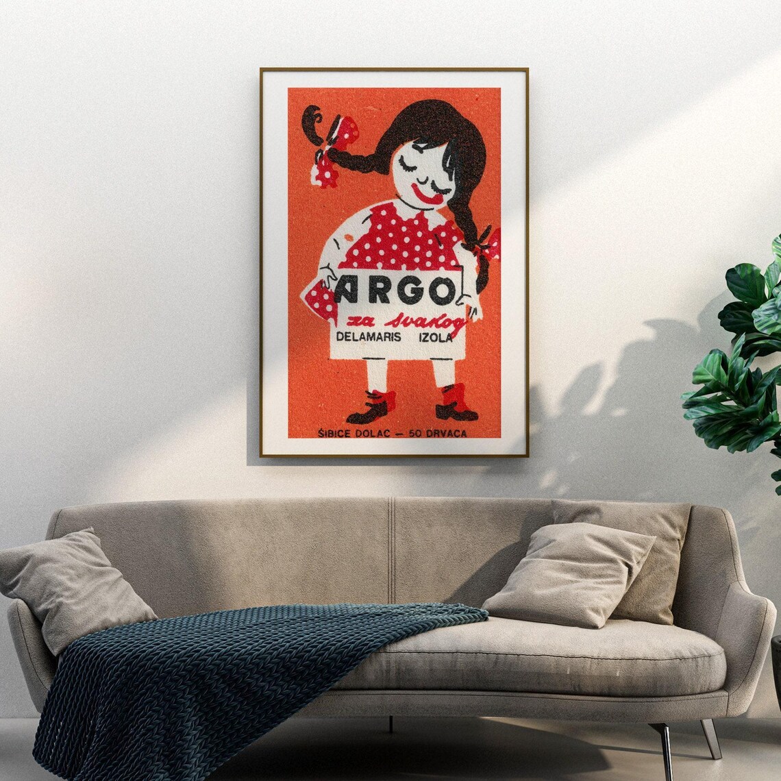 Argo Girl Red Polka Dot Dress Vintage Yugoslav Matchbox Poster - Image 3