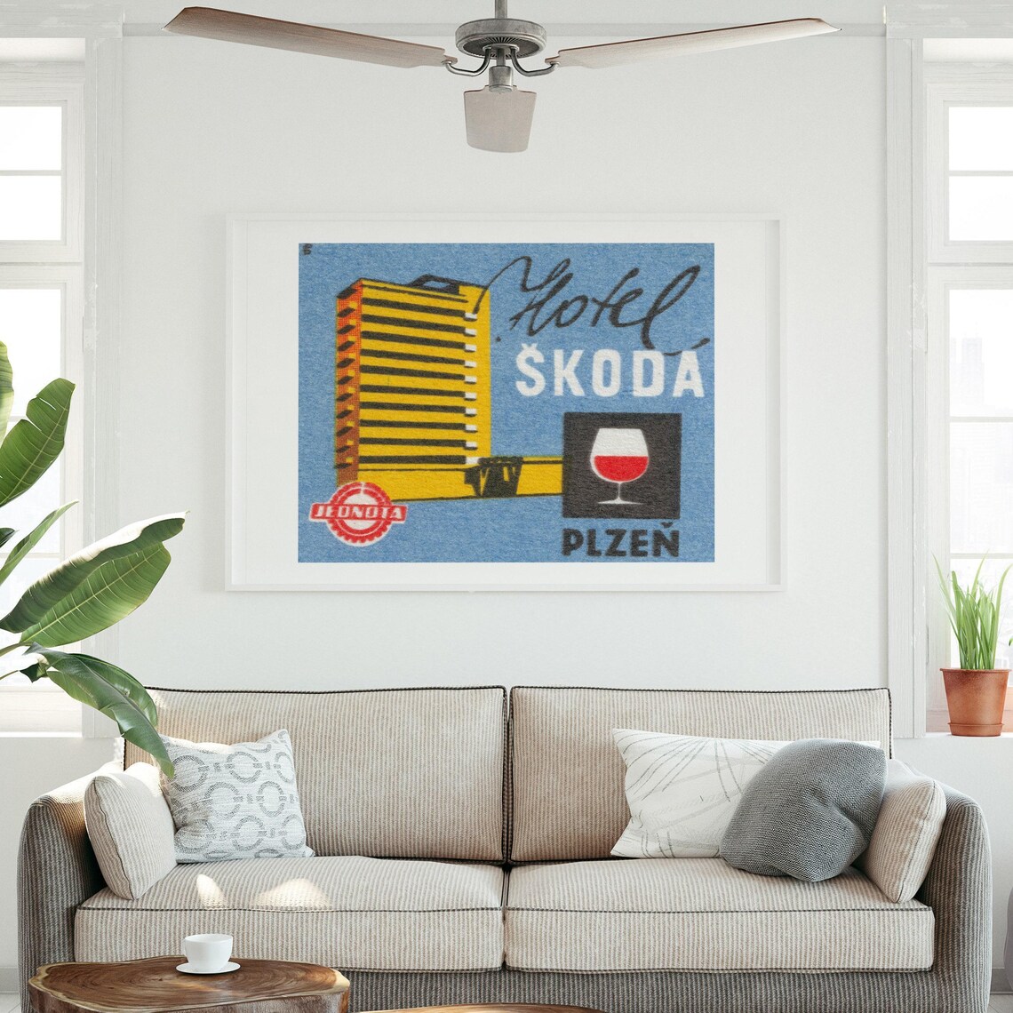 Hotel Skoda Plzen Czech Retro Hotel Tower Vintage Label Art Print - Image 3