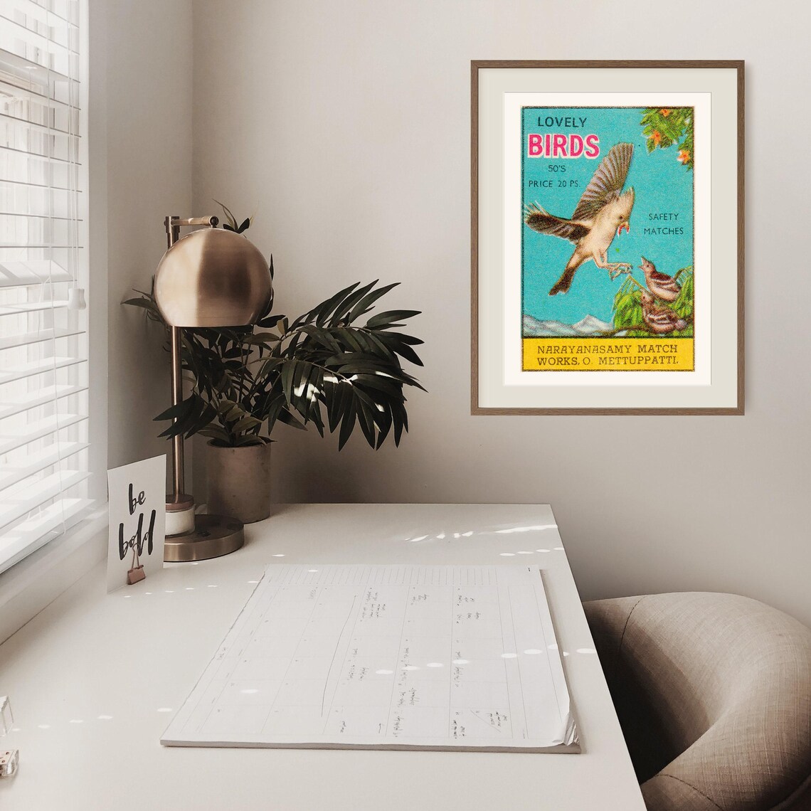 Lovely Birds 1950s Indian Safety Matches Teal Label Art Poster - Image 2