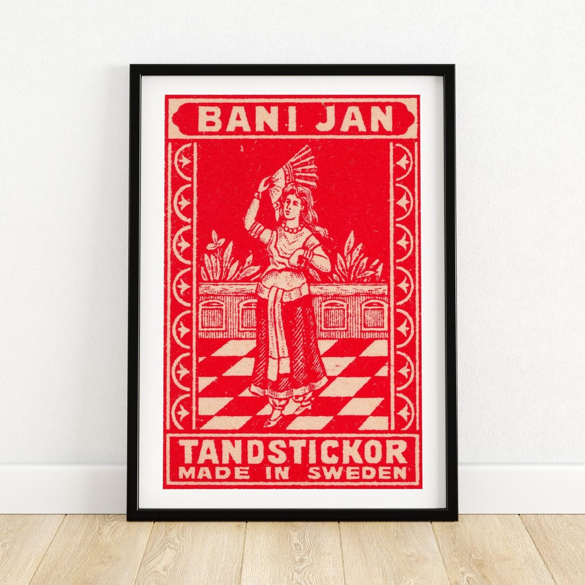 Bani Jan Dancer Vintage Swedish Tandstickor Matchbox Art Poster
