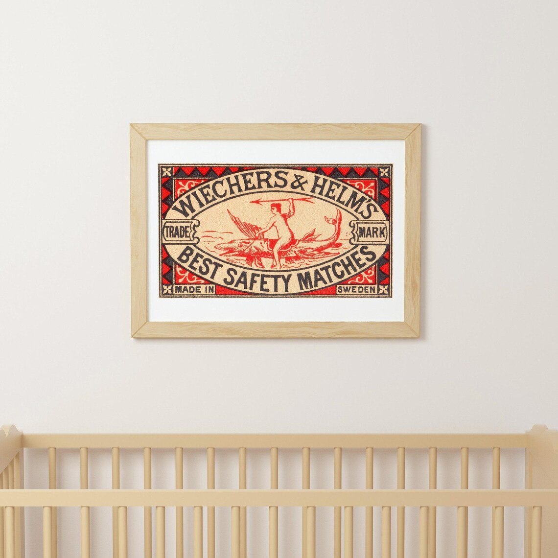 Wiechers and Helms Best Safety Matches Merman Vintage Swedish Label Poster - Image 3