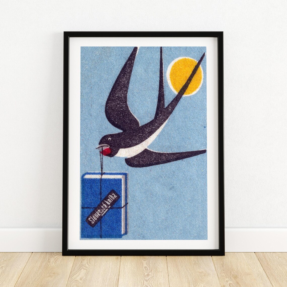 Swallow Carrying Book, Eastern Europe Vintage Poster