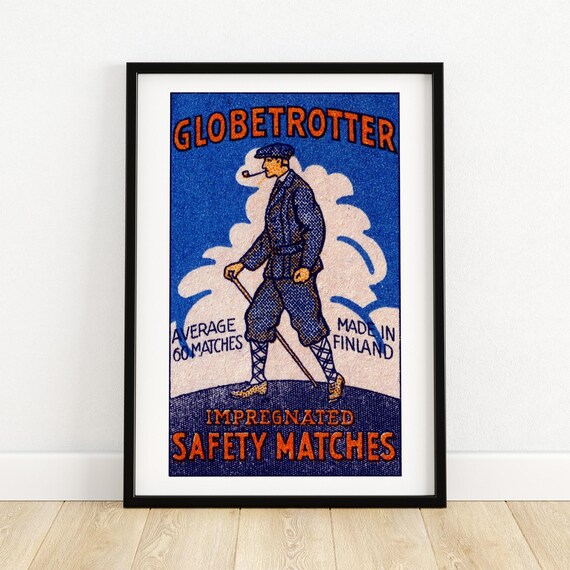 Globetrotter Hiker Pipe Finland Vintage Matchbox Art Poster Travel